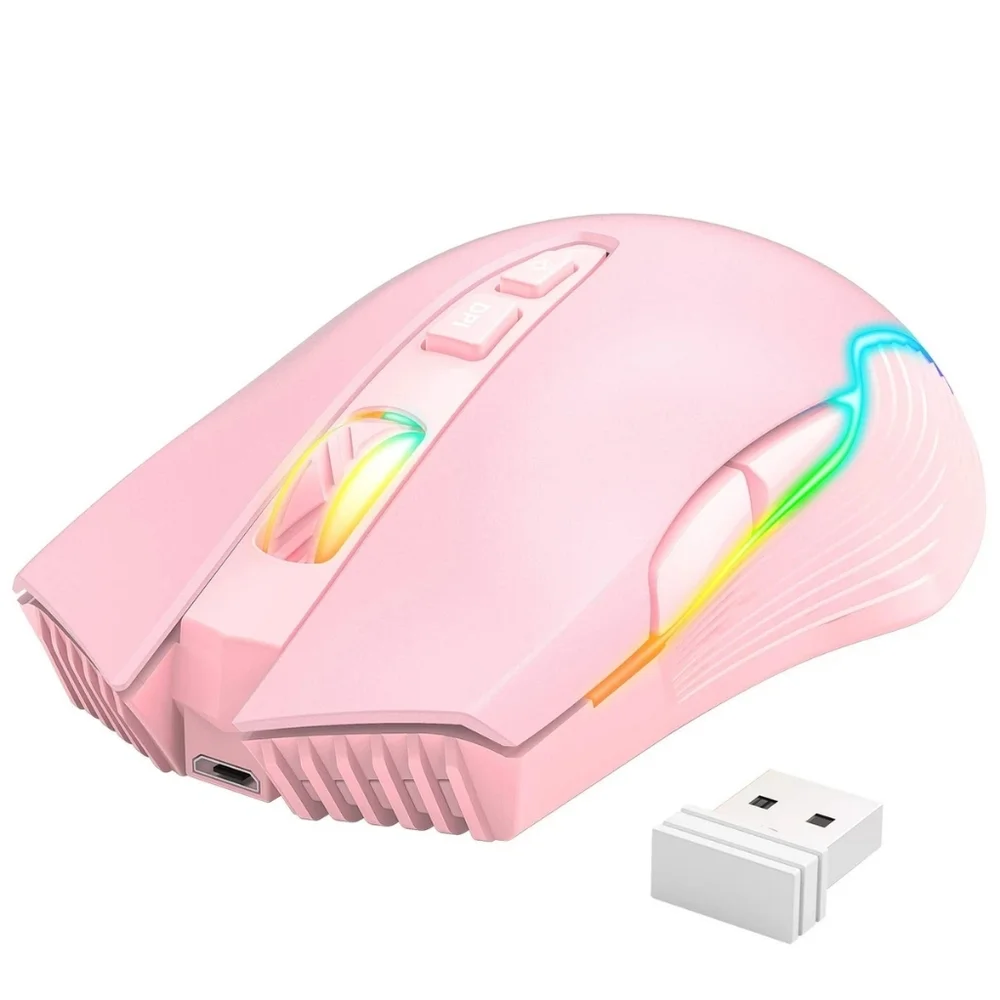AIMZONE Wireless Gaming Mouse-AZ603- (Pink With LED Lights)